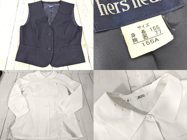 d70 東京都立白?貎高校 セーター+長袖シャツ+ニットベスト+夏服スカート+リボン/yt4980【3CJME】