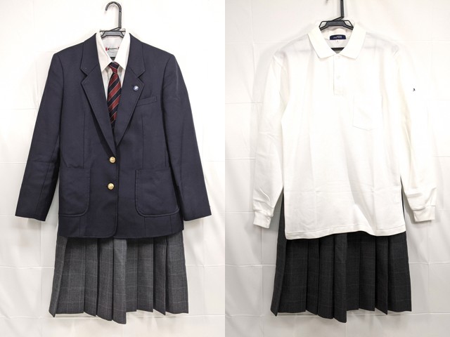 W55 愛知県松平高校 校章付きブレザー+長袖シャツ+半袖ポロシャツ+夏服 