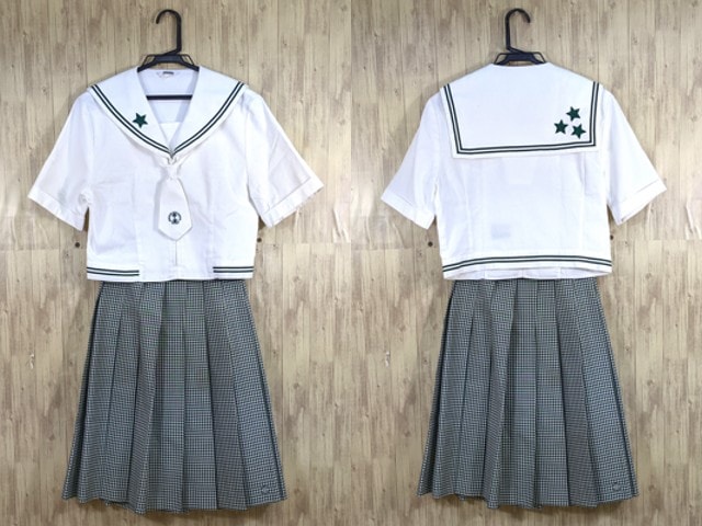 o91 広島県 如水館高校 ネクタイ付夏服セーラー服+夏服スカート/yt3416