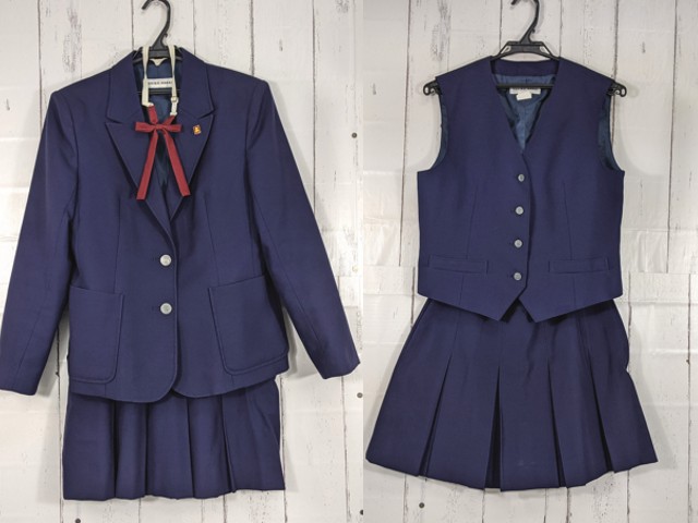 Q79 愛知県 瀬戸高校 校章付きブレザー+ベスト+冬服・夏服スカート+