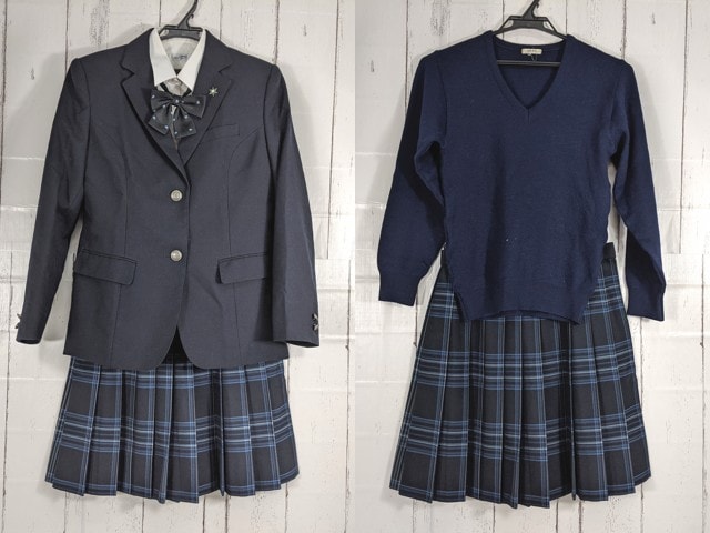 c01 大阪府立住吉高校 校章+ブレザー+長袖シャツ+セーター+夏服・冬服スカート+リボン/yt4695【17WOC】