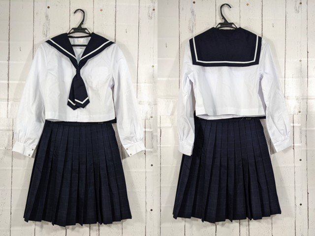 T2072 北海道 滝川江陵中学校 ネクタイ付き中間服セーラー服+冬服