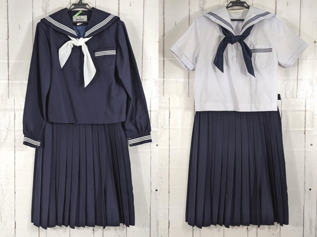 a47 兵庫県 河合中学校 冬服・夏服セーラー服+冬服スカート+スカーフ/yt4519【18EHV】