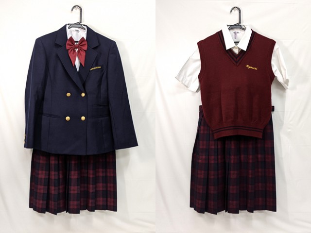 L03 栃木県 佐野清澄高校 モリハナエ ブレザー+夏袖・長袖シャツ+ニットベスト+冬服スカート+リボン/yt2804【1JET】