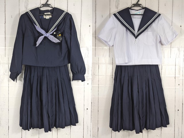 S95 愛知県 滝ノ水中学校 夏服・冬服セーラー服+冬服スカート+スカーフ