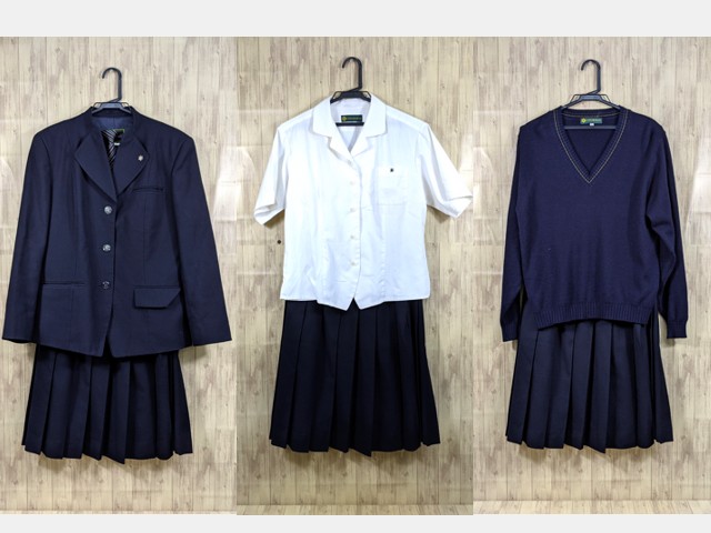 n42 京都 文京高校 校章付きブレザー+半袖シャツ+セーター+冬服スカート+ネクタイ/yt3199【8DJVG】