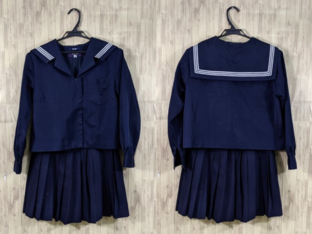 r01 島根県 川本高校 冬服セーラー服+冬服・夏服スカート/yt3626【55CM】
