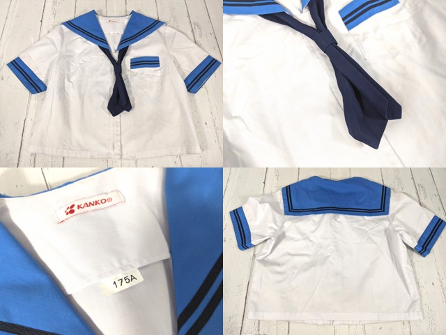 ✳本物セーラー服 夏服上下セット✳青タイ付き✳スクールパール ✳本物セーラー服 夏服上下セット✳青タイ付き✳スクールパール