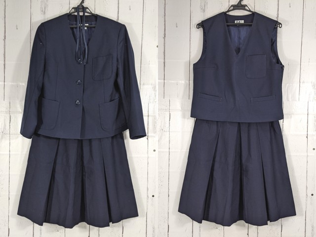 T2435 静岡県 高松中学校 ブレザー+ベスト+冬服・夏服スカート+ループタイ/yt4903【15CKE】