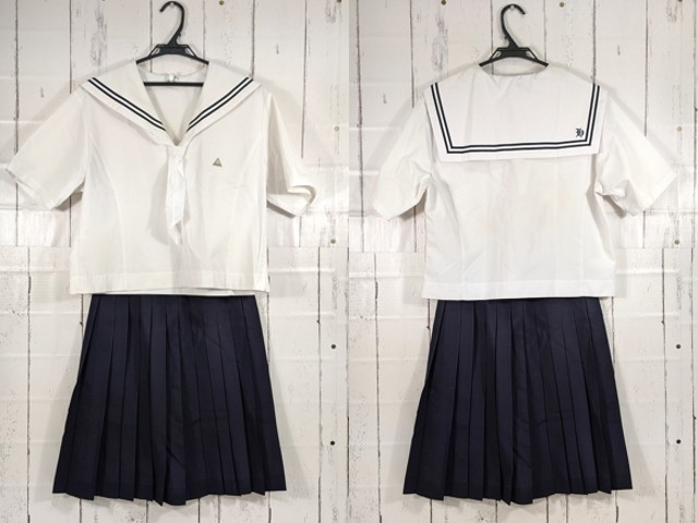 w37 広島県 尾道中学校 夏服セーラー服+夏服スカート+スカーフ/yt3929【2XHDV】