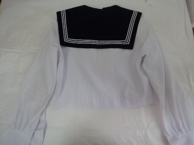 制服　JHS　セーラー服　井桁白二本線 楽天市場】前開き白セーラーブラウス 白エリグレーライン半袖
