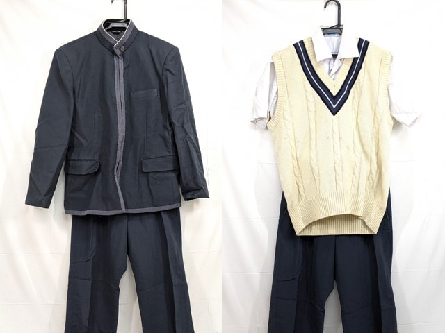 h67 大阪青凌中学校 男子用学生服 学ラン+夏服半袖シャツ+ニットベスト