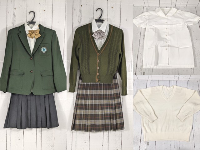 d22 神奈川県 洗足学園中学高校 ブレザー+半袖シャツ+セーター+カーデガン+冬服スカート+リボン/yt4909【7LECV】