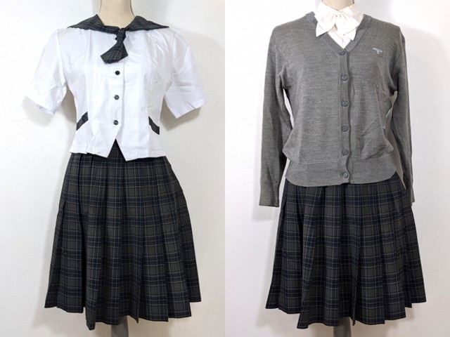 w91 大阪府 扇町総合高校 夏服セーラー服+カーデガン+長袖シャツ+夏服スカート/yt4151【4XJDE】