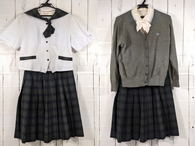 w91 大阪府 扇町総合高校 夏服セーラー服+カーデガン+長袖シャツ+夏服スカート/yt4151【4XJDE】