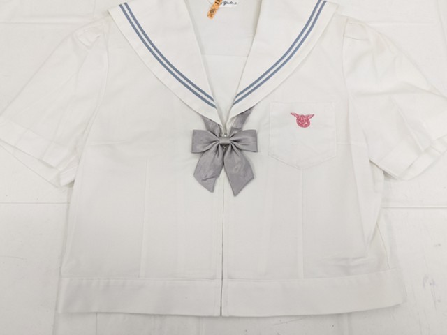 f24 秋田県湯沢商工高校 夏服セーラー服 170 大きめ+長袖シャツ+ベスト+夏服スカート+リボン/yt2125【11BVR】