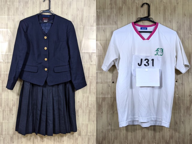 n42 静岡県 藤枝中学校 ブレザー+夏服スカート+体操服半袖シャツ/yt3208【35DC】