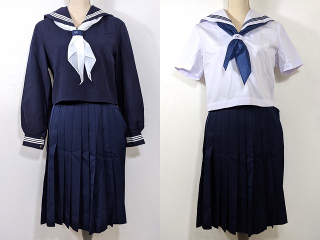 w37 広島県 尾道北高校 冬服・夏服セーラー服+冬服スカート+スカーフ