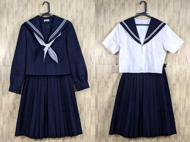 宮城県塩釜市　浦戸中学校制服 p35 愛知県 鳴海中学校 冬服/夏服セーラー服+冬服スカート+リボン