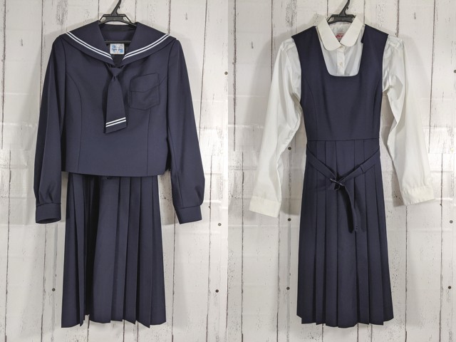 c28 北海道 向陵中学校 冬服セーラー服+長袖シャツ+ジャンパースカート