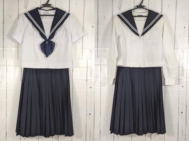 e02 愛知県知多市立八幡中学校 夏服・中間服セーラー服+夏服スカート+