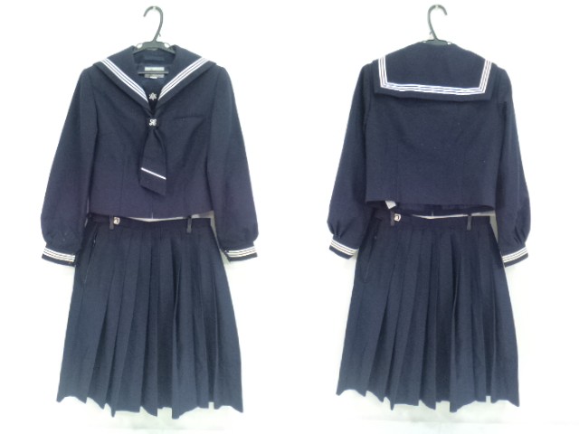 s92 千葉県 若葉中学校 冬服セーラー服165A+スカート+通学用カバン 