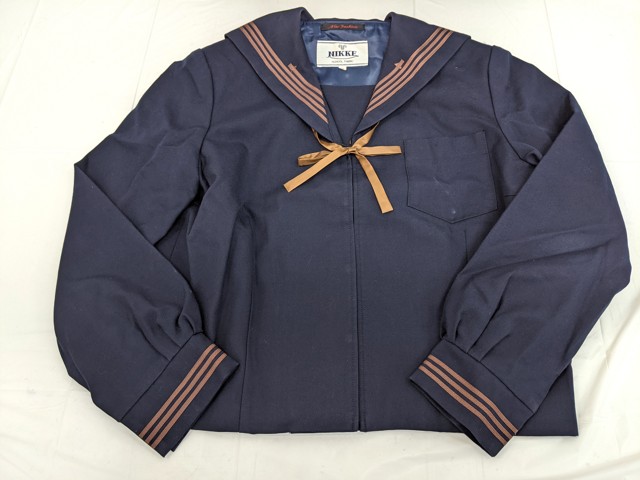 m44/中学校・高校■冬セーラー服上下セット 大き目 12号? 茶色3.5本線/og0529【18bmx】