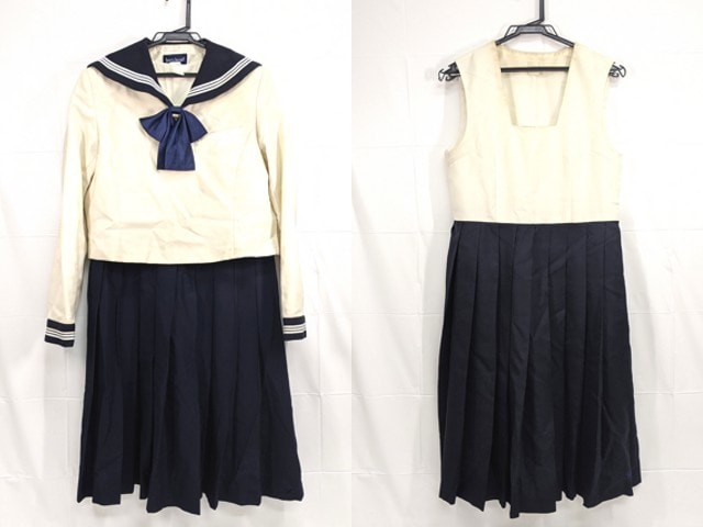 f80 博多女子高校 冬服セーラー服+夏服・冬服ワンピース+リボン/yt2221