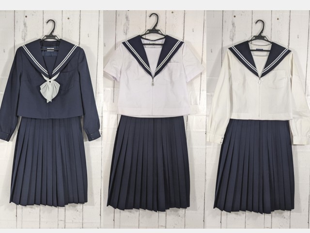 e02 愛知県知多市立八幡中学校 夏服・中間服・冬服セーラー服+冬服スカート+スカーフ/yt5073【15WKC】 女子制服,中学校