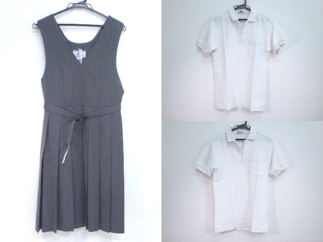 広島　夏服　制服　中学　高校　レア　ジャンパースカート　裏地付き 中古】茨城県 土浦第四中学校 女子制服 3点 (セーラー服