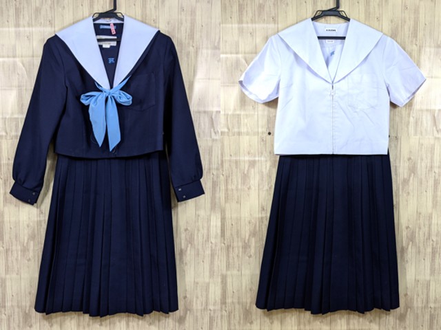E19 愛知県 牧野池中学校 夏服・冬服セーラー服+冬服スカート+スカーフ