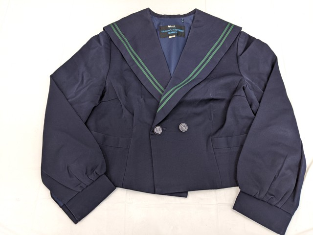 m44/中学校・高校□冬セーラー服上下セット 10号? 緑2本線