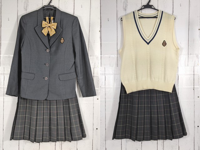 b58 北海道恵庭南高校 ブレザー+ニットベスト+夏服・冬服スカート+ 