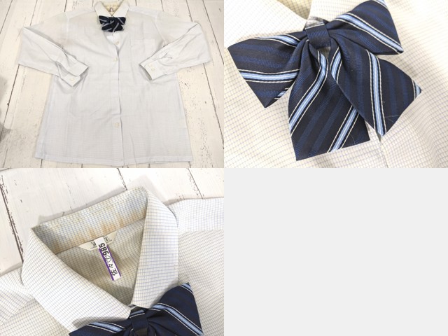 y65 長崎県 九州文化学園高校 ネクタイ付夏服ブラウス+ニットベスト+夏服スカート+リボン/yt4250【25WPF】