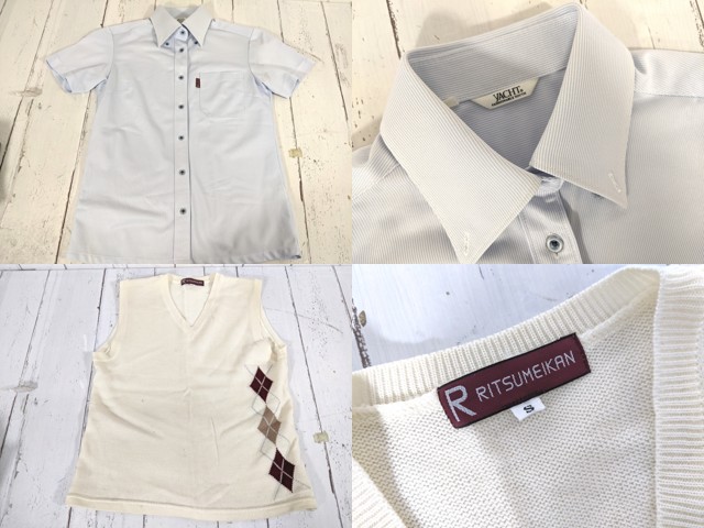 c37 京都府 立命館宇治高校 ブレザー+半袖シャツ+ニットベスト+冬服スカート+リボン/yt4726【4EKCV】