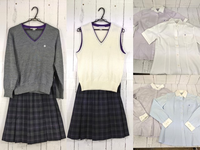 i81 大阪府 関西大学中等部・高等部 セーター+ニットベスト+カッターシャツ+夏服スカート/yt7012【25LXW】