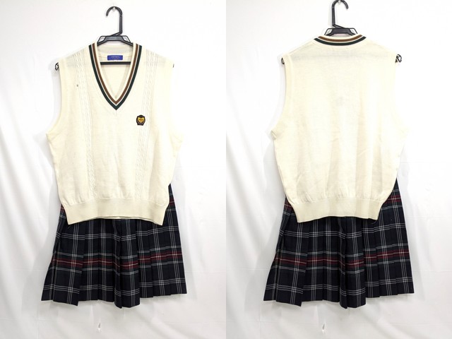 浦添工業高等学校　ベスト　美品 k50 沖縄県立浦添工業高校 ニットベスト+冬服スカート/yt2731【8DHG