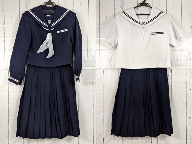 w99 広島県 栗原中学校 冬服・夏服セーラー服+夏服スカート+スカーフ