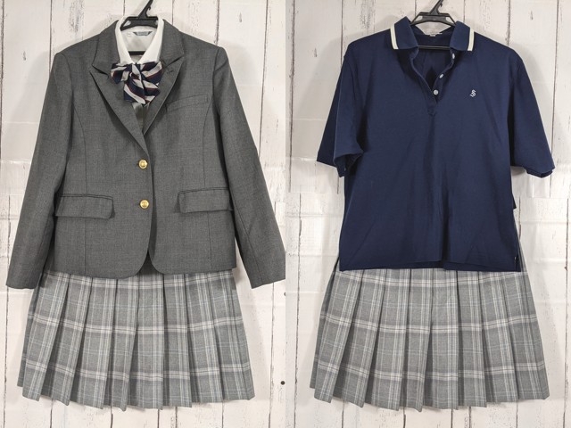 d78 青森県 柴田学園大学附属柴田学園高校 ブレザー+半袖ポロシャツ+長袖シャツ+冬服スカート+リボン/yt5080【4CKEC】