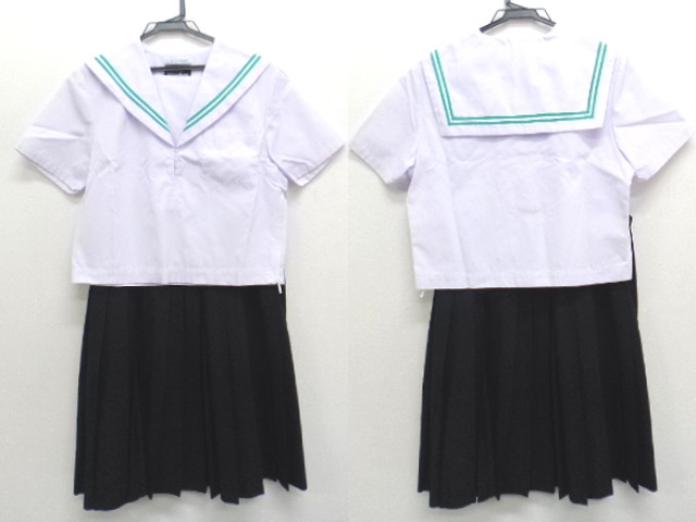 ハンドメイド中古　夏服120 p19 豊田 竜神中学校 夏服セーラー服165+スカートW66/yt0722