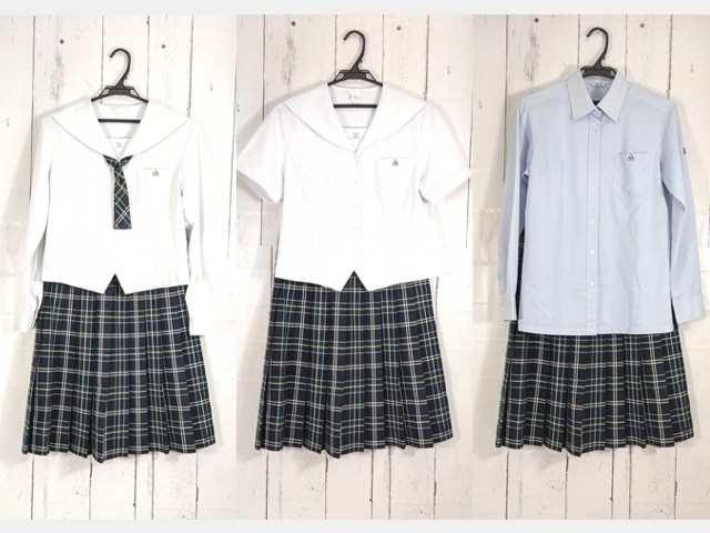 c91 鹿児島県 鹿児島高校 夏服・中間服セーラー服+長袖シャツ+夏服スカート+ネクタイ/yt4831【2EJUC】