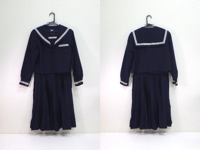 再値下げ中！セーラー服（冬服） セーラー服上下冬/ポリ100%＜W66＞(B291)中古/jk制服/日本校服
