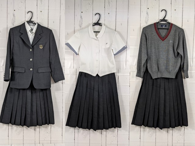 w19 長崎県 佐世保西高校 ブレザー+夏服ブラウス+セーター+長袖シャツ+冬服スカート/yt3956【3XHDF】