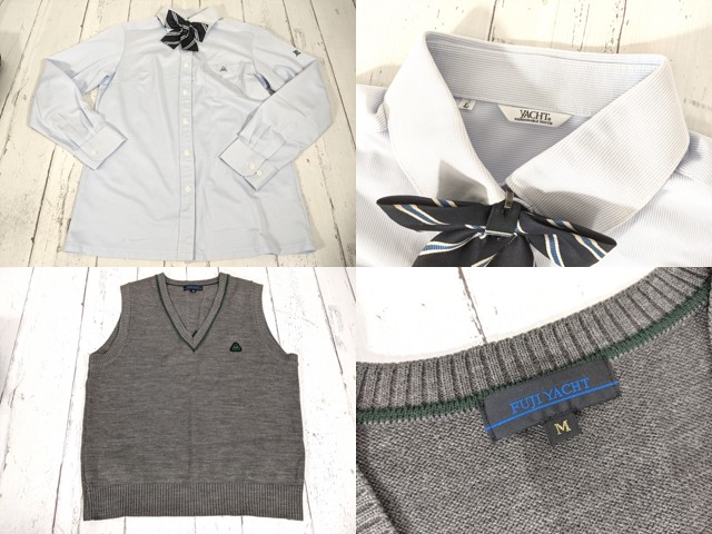 c91 鹿児島県 鹿児島高校 校章付きブレザー+ニットベスト+夏服セーラー服+長袖シャツ+冬服スカート+リボン/yt4832【3WOPC】