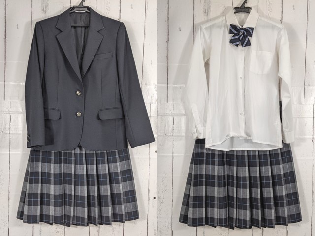 d75 埼玉県 潮止中学校 ブレザー+長袖シャツ+夏服スカート+リボン/yt5084【22CKE】