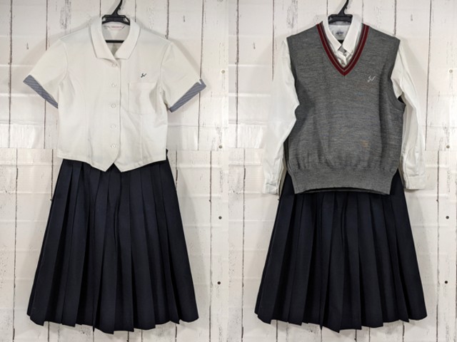 w19 長崎県 佐世保西高校 夏服ブラウス+ニットベスト+長袖シャツ+夏服スカート/yt3957【2XJDF】