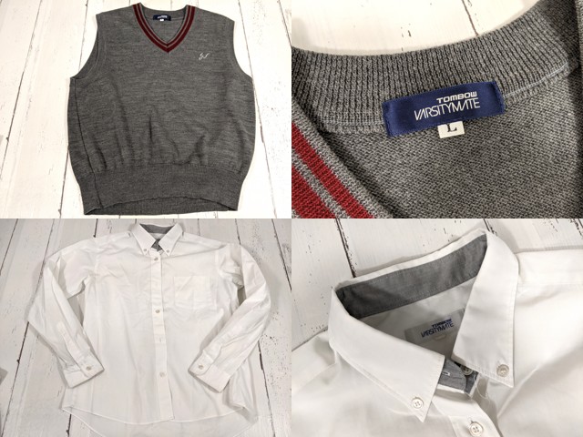 w19 長崎県 佐世保西高校 夏服ブラウス+ニットベスト+長袖シャツ+夏服スカート/yt3957【2XJDF】