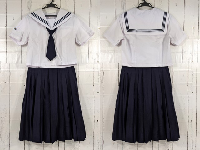 T2224 千葉市立葛城中学校 夏服セーラー服+夏服スカート+リボン/yt4158【9DHJ】