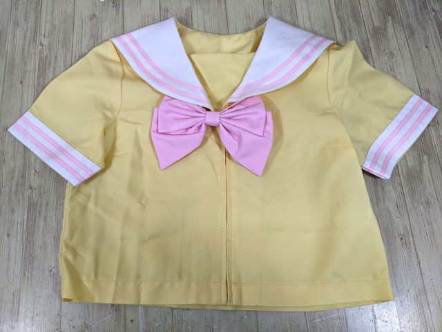 S76 中学校 高校 コスプレ衣装 セーラー服(黄×ピンク)+スカート+リボン/yt3755【25WA】