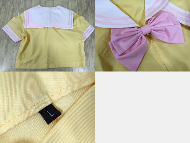S76 中学校 高校 コスプレ衣装 セーラー服(黄×ピンク)+スカート+リボン/yt3755【25WA】